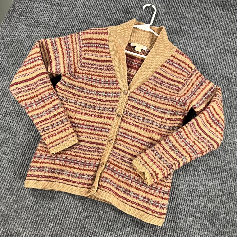 Vintage Brooks Brothers Sweater Cardigan Womens Medium Brown Striped Long Sleeve